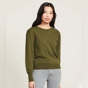Veronica Beard Jeans Green Merino Button Grayden sweater, size Small